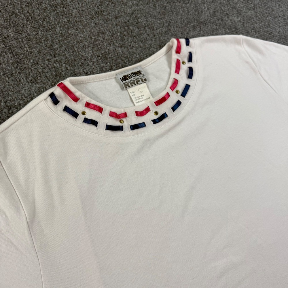 Koret Francisca T Shirt Medium White Ribbon Trim Embellished Women